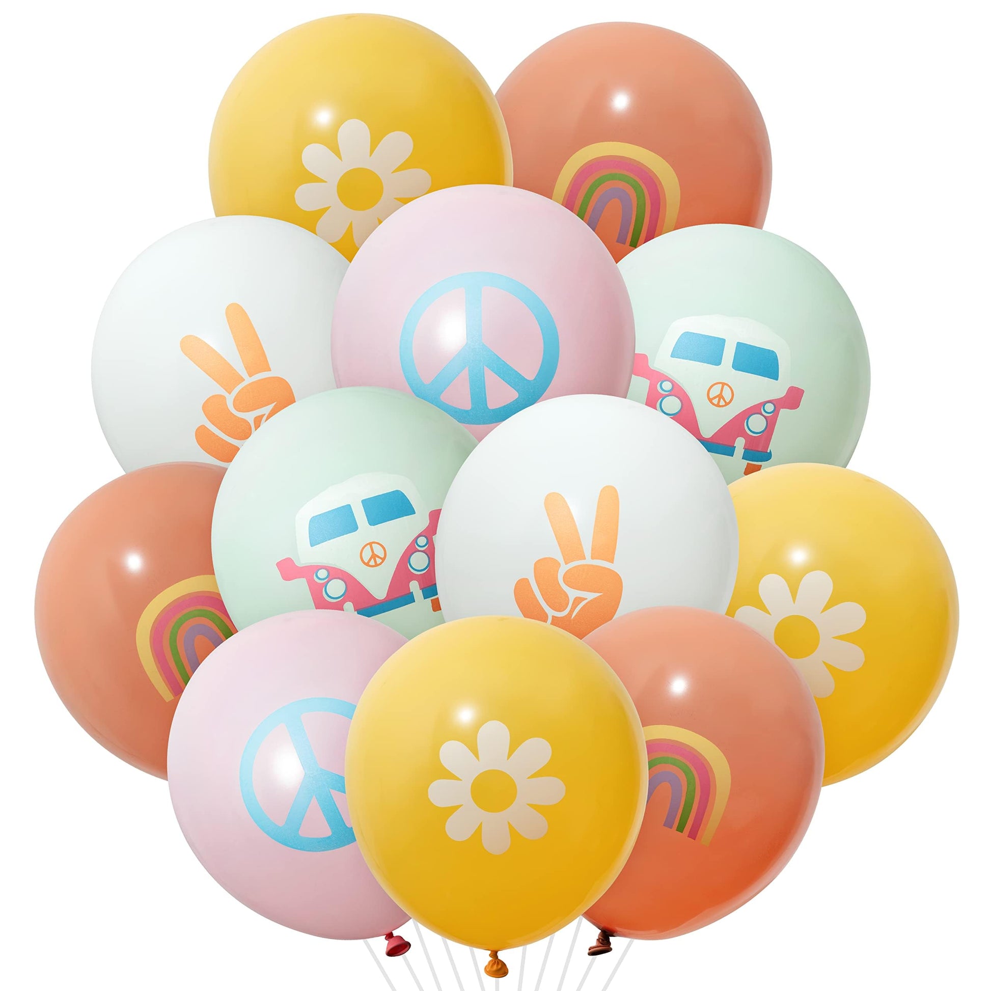ANGOLIO 50Pcs Groovy Retro Hippie Balloons Party Supplies Smile Faces Theme Birthday Party Favors for Boy Girl Retro Different Pattern Summer Home