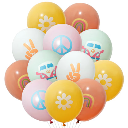 ANGOLIO 50Pcs Groovy Retro Hippie Balloons Party Supplies Smile Faces Theme Birthday Party Favors for Boy Girl Retro Different Pattern Summer Home