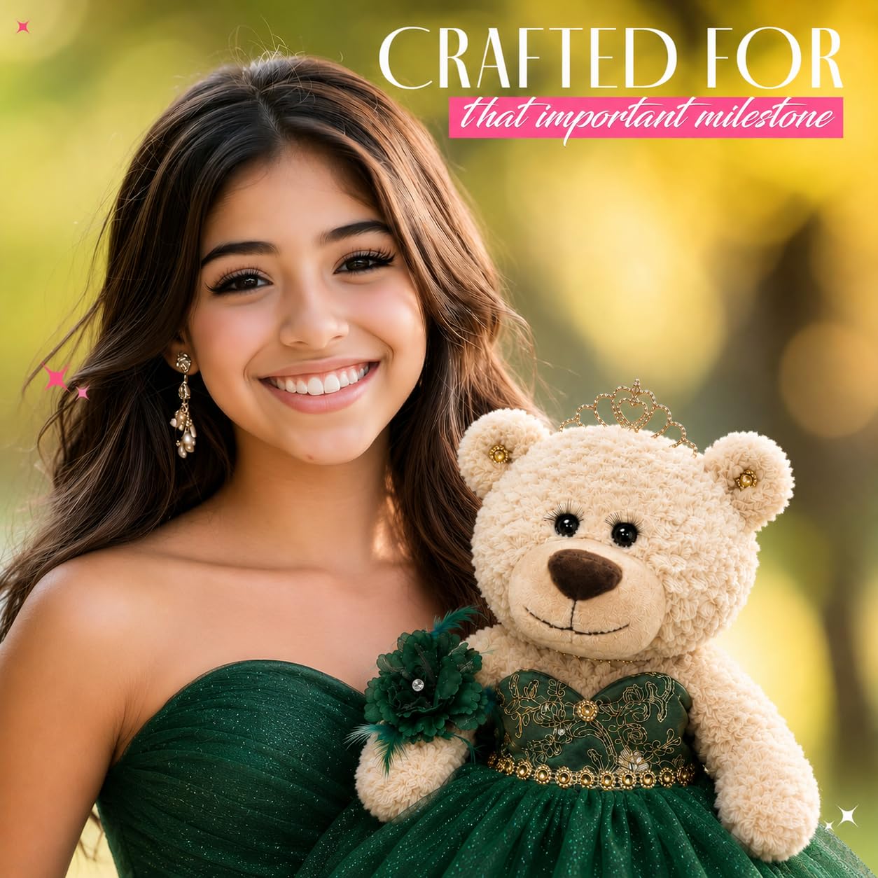 KINNEX COLLECTIONS SINCE 1997 20" Quince Anos Quinceanera Last Doll Teddy Bear with Dress (Centerpiece) ~ ARC16832-30R (Rose Gold)
