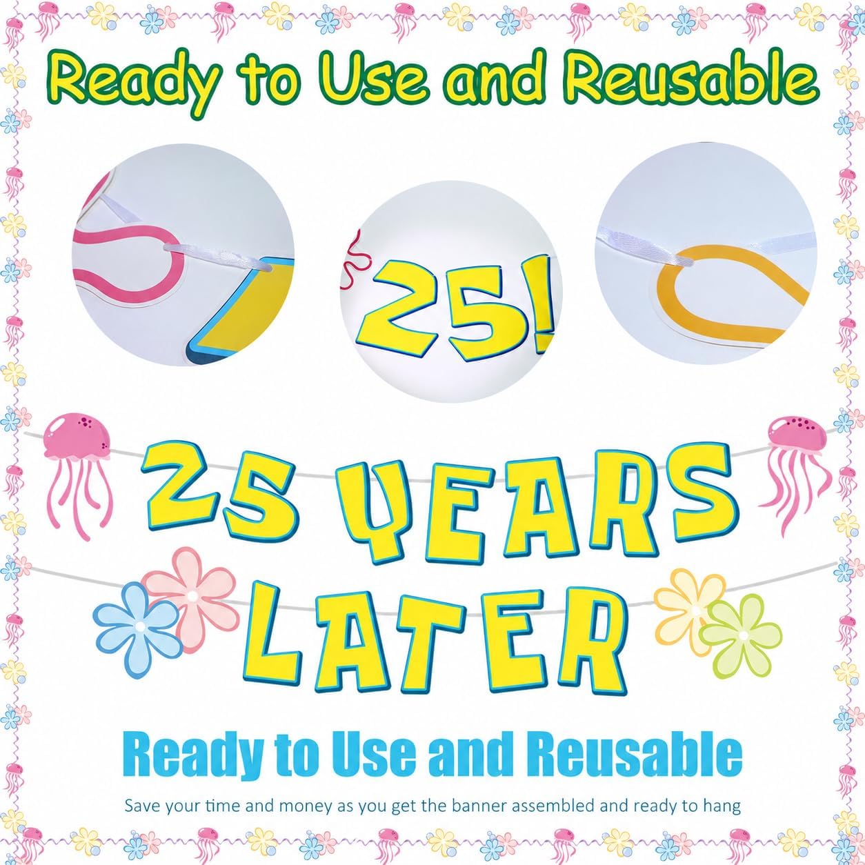 25 Years Later Birthday Banner Carton Banner Jelly Fish Hanging Swirls Garlands Sea Animals Hanging Banner for Birthday Party Decorations Supplies