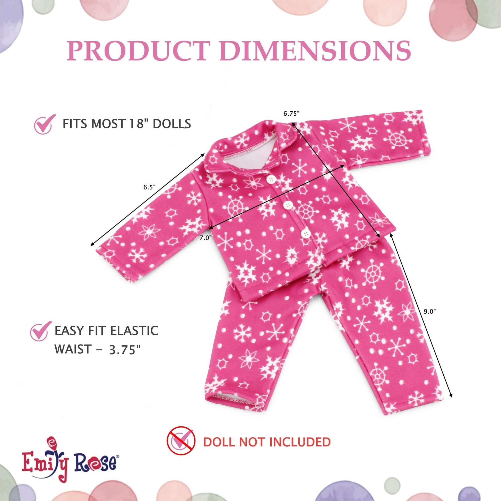 Emily Rose 18 Inch Doll Pink and White Snowflake Pajamas Gift Boxed | USA Brand 2-Piece Holiday PJs for 18" Dolls | Soft Warm Snuggly Doll Sleeping
