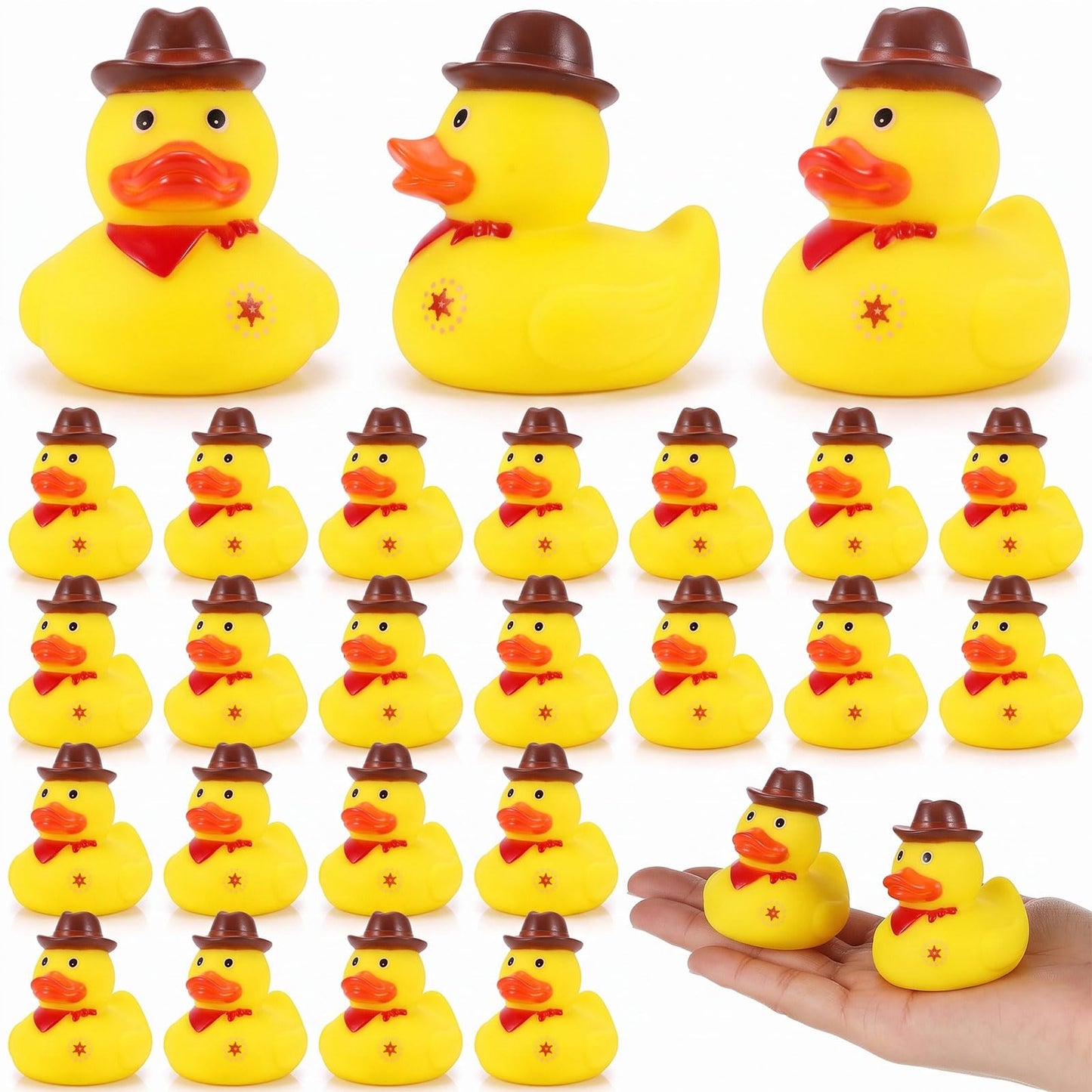 Deekin 24 Pcs Cowboy Rubber Ducks with Hat Western Mini Duckies for Wild West Party Favors Birthday Swimming Party Gift Favor,2.1 x 2 x 1.9 Inches