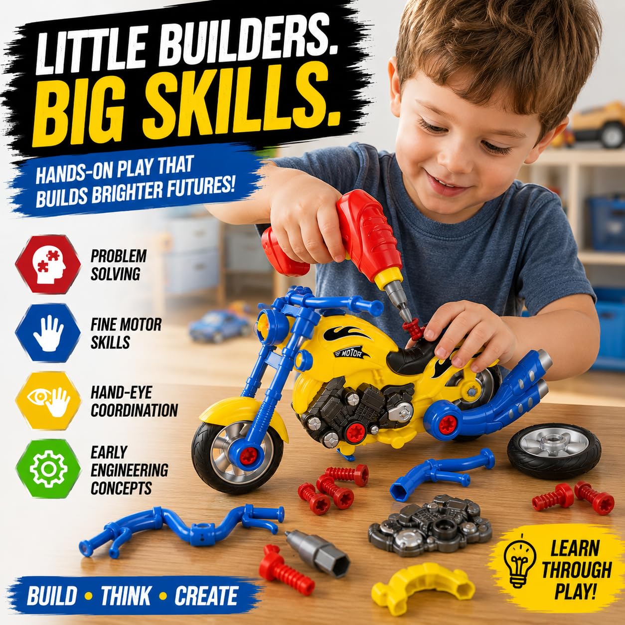 Take-Apart Motorcycle with Electric Drill, Lights, Sounds and 20+ Pieces