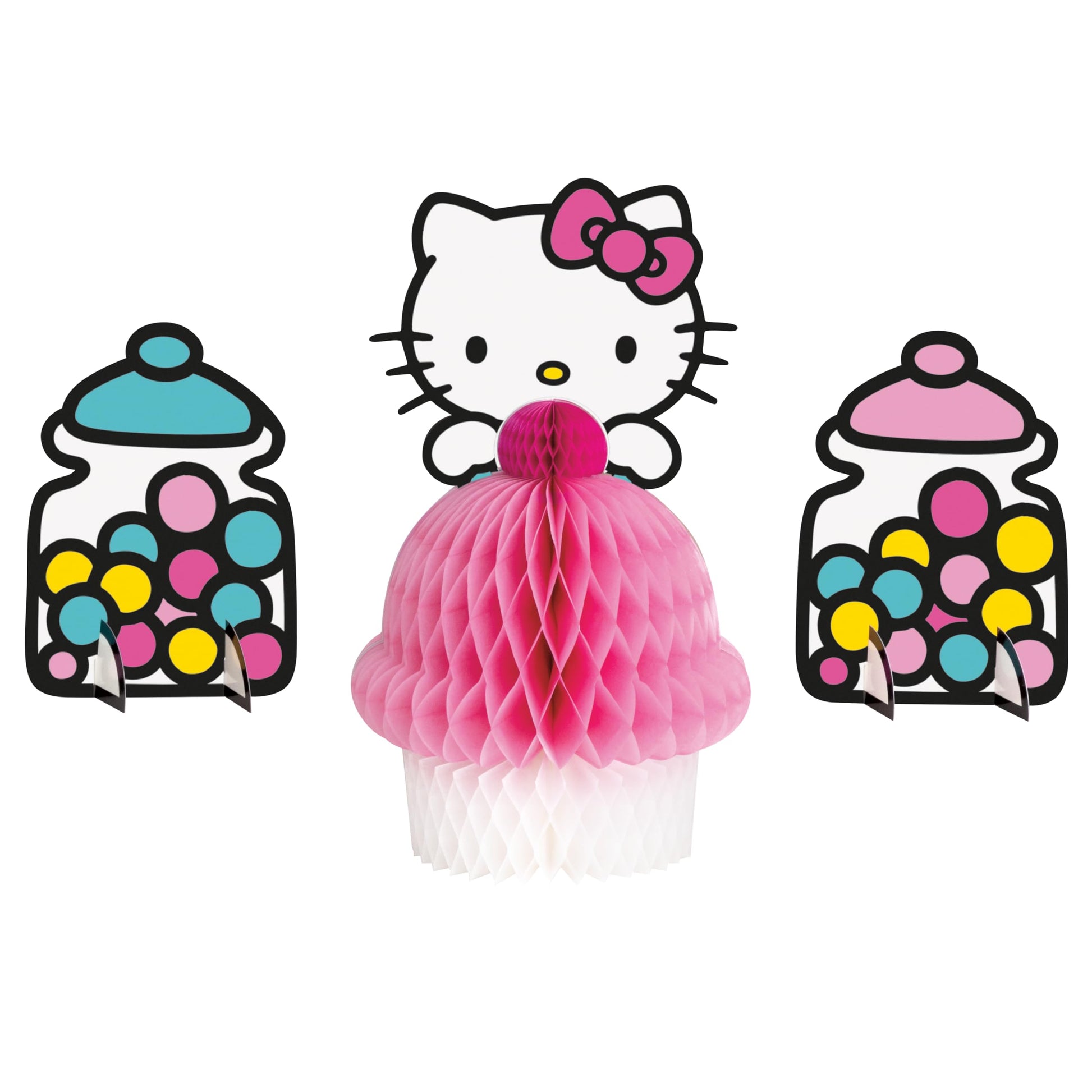 Sanrio Hello Kitty Honeycomb Centerpiece - 6.25" x 10.25" (1 Pc.) - Tissue Honeycomb with Character Topper; Pop-Up Table Décor - Perfect