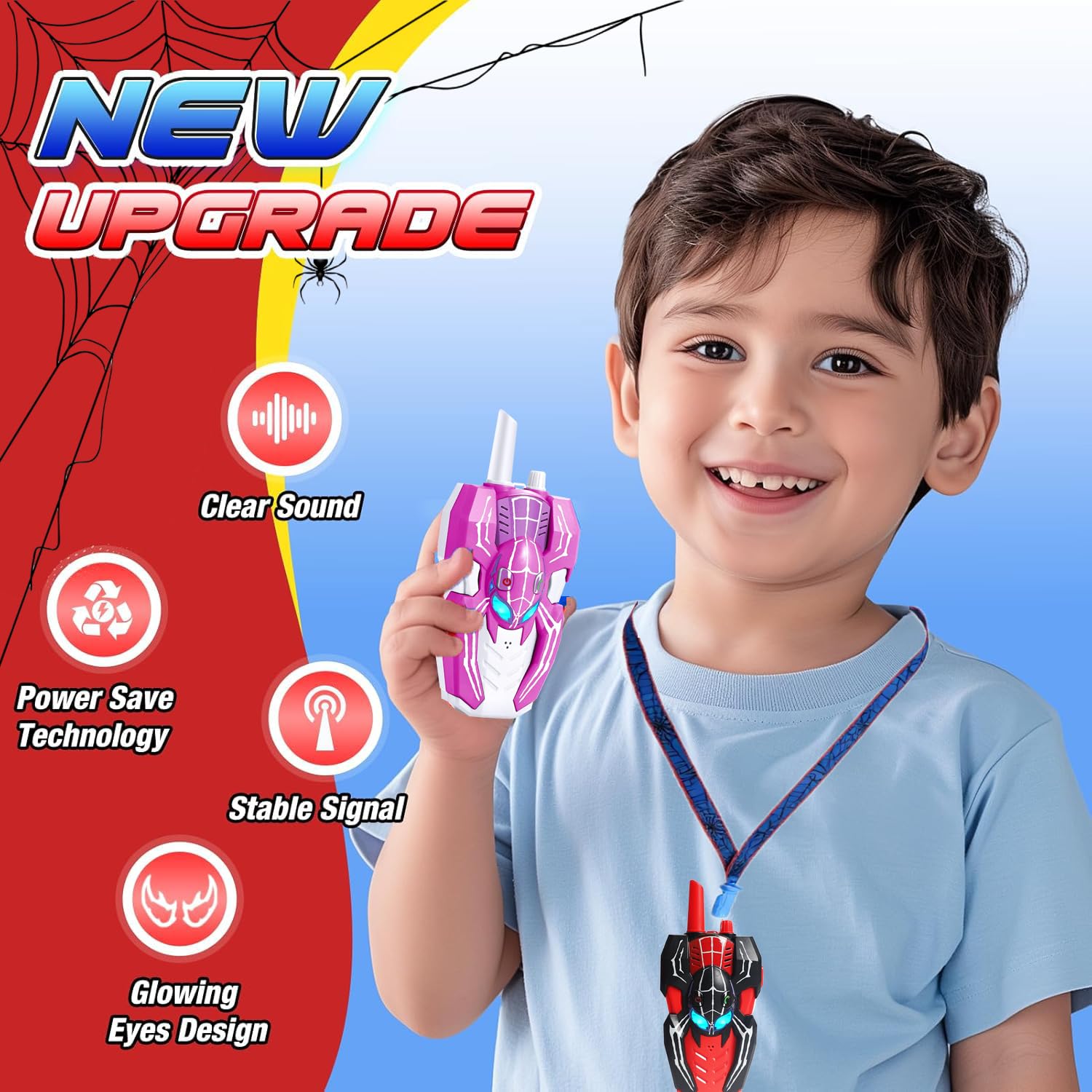 Walkie Talkies for Kids Long Range, Kids Walkie Talkies 3 Pack, Spider Toys for Boys 3-4 4-6 6-8 Outdoor Camping 2 Way Radio Toy, Birthday Toys for