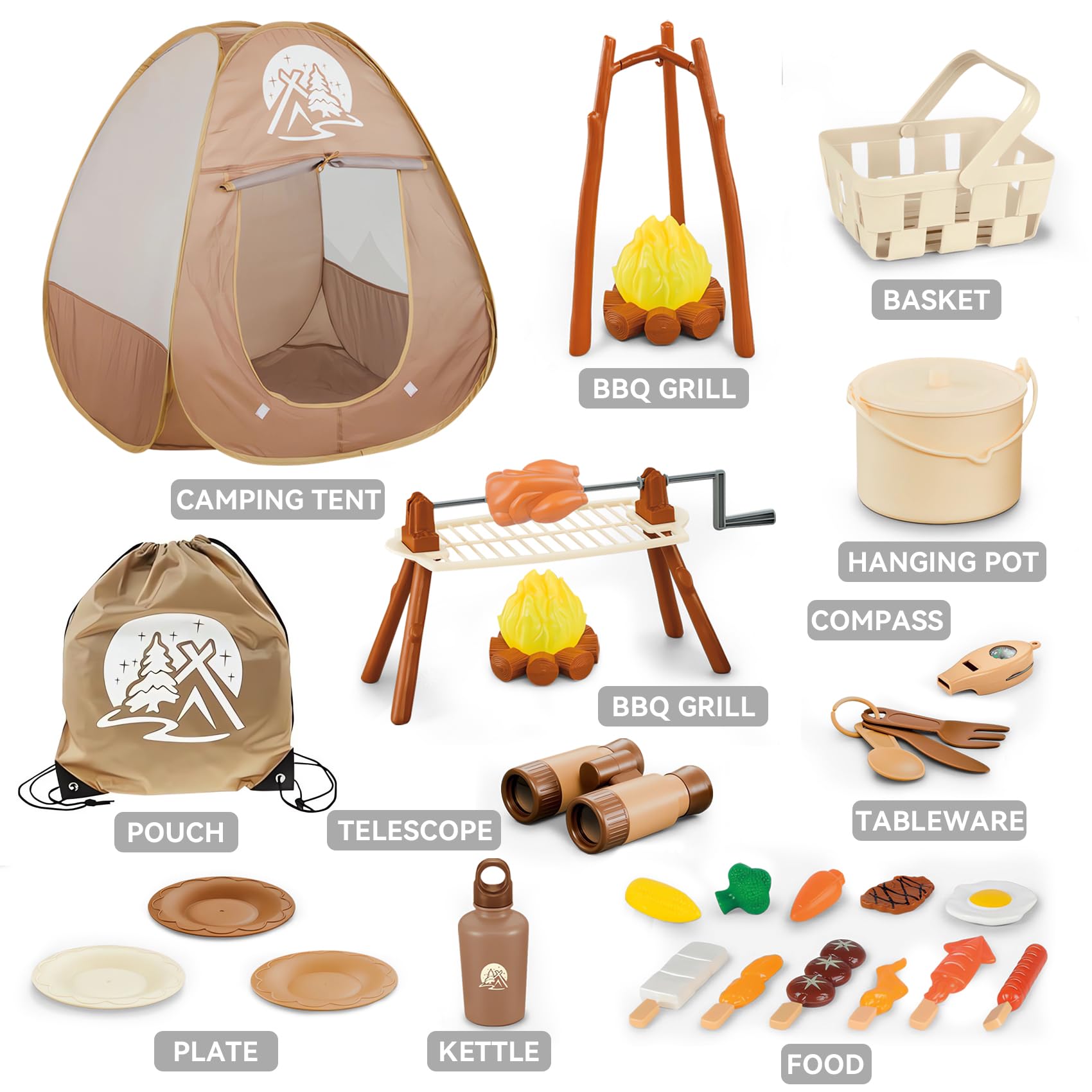 DCMAMA Kids Camping Set with Pop Up Tent - Lightweight Waterproof Kids Camping Toys Kit for Baby Boys Girls Toddlers Children Christmas Birthday Gifts
