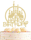 Castle Birthday Cake Topper - Gold Glitter Castle Theme Birthday Party Cake Decoration Supply - Princess Prince Happy Birthday Cake Topper Photo Prop