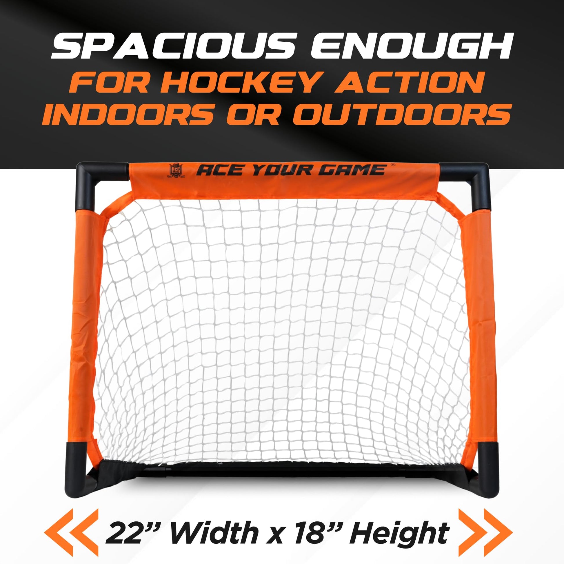 ACE HOCKEY - Shinny Hockey Set - Complete 4-Player Indoor/Outdoor Kit - Knee Hockey Goal Set (2) Goals, (2) Mini Sticks, and (6) Foam Balls - Mini