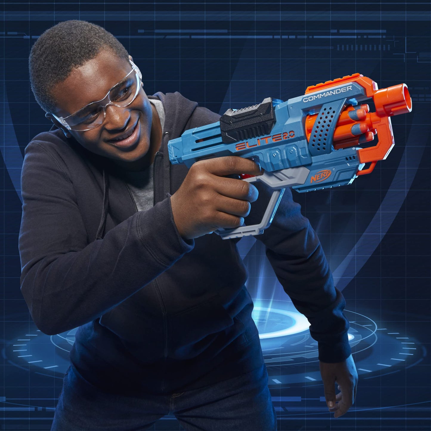 Nerf Elite 2.0 Commander RC-6 Blaster, 12 Elite Darts, 6-Dart Rotating Drum, Tactical Rails, Barrel and Stock Attachment Points