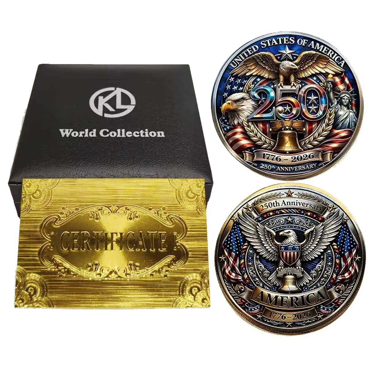 250th Anniversary USA Challenge Coin Display Case/Holder/Stand with Unite States Individual Collectible Coins,Gifts for Veteran