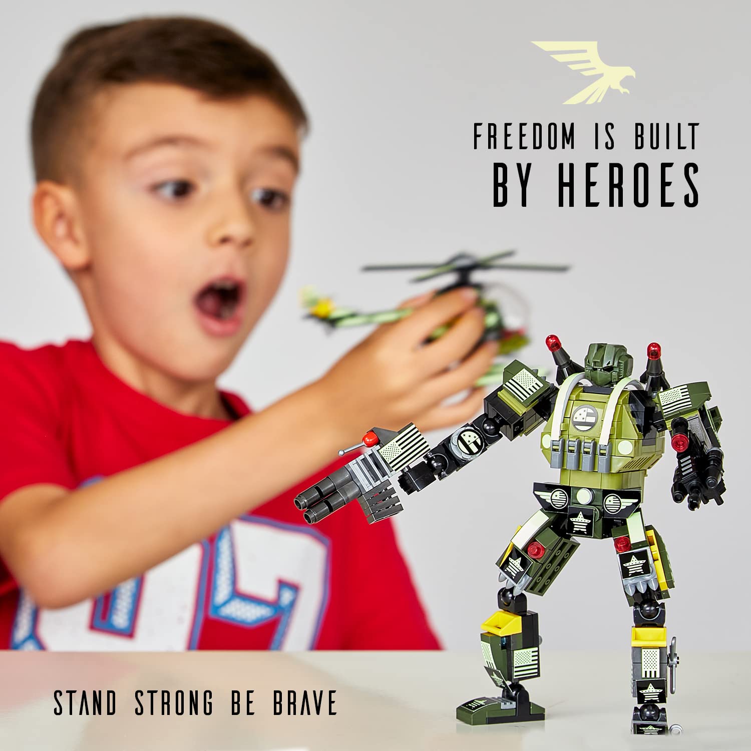 JITTERYGIT Robot Army Buildable Mech Soldier Glow in The Dark Gift Toy Set, Helicopter Military Creative STEM Project, Dinosaur Building Bricks Kit