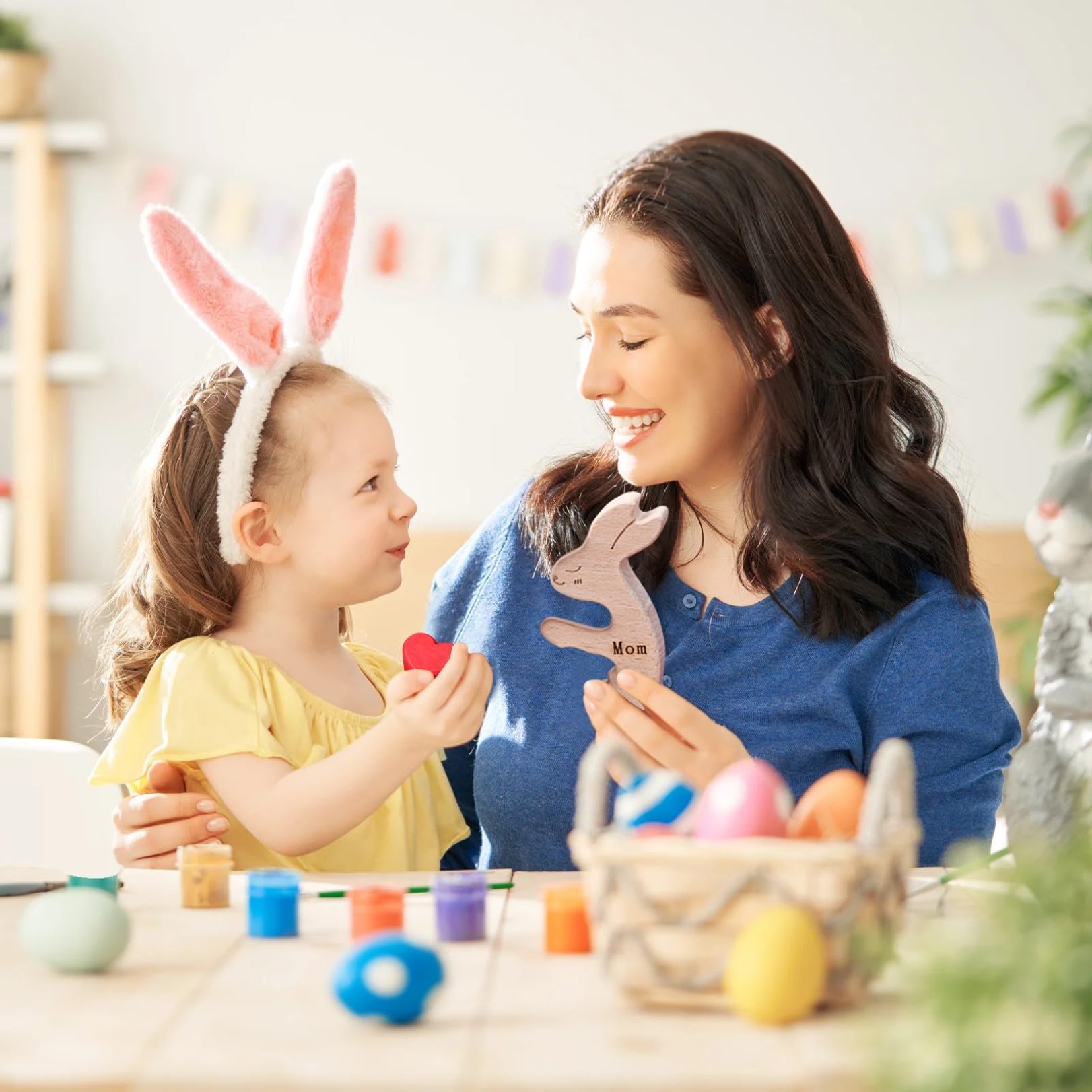 JOBFLY Personalized Wooden Bunny Rabbit Toys Easter Gift with 2-5 Names