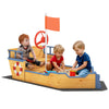 Outsunny Wooden Kids Sandbox Ship-Shape Outdoor Sandboat Natural Wood
