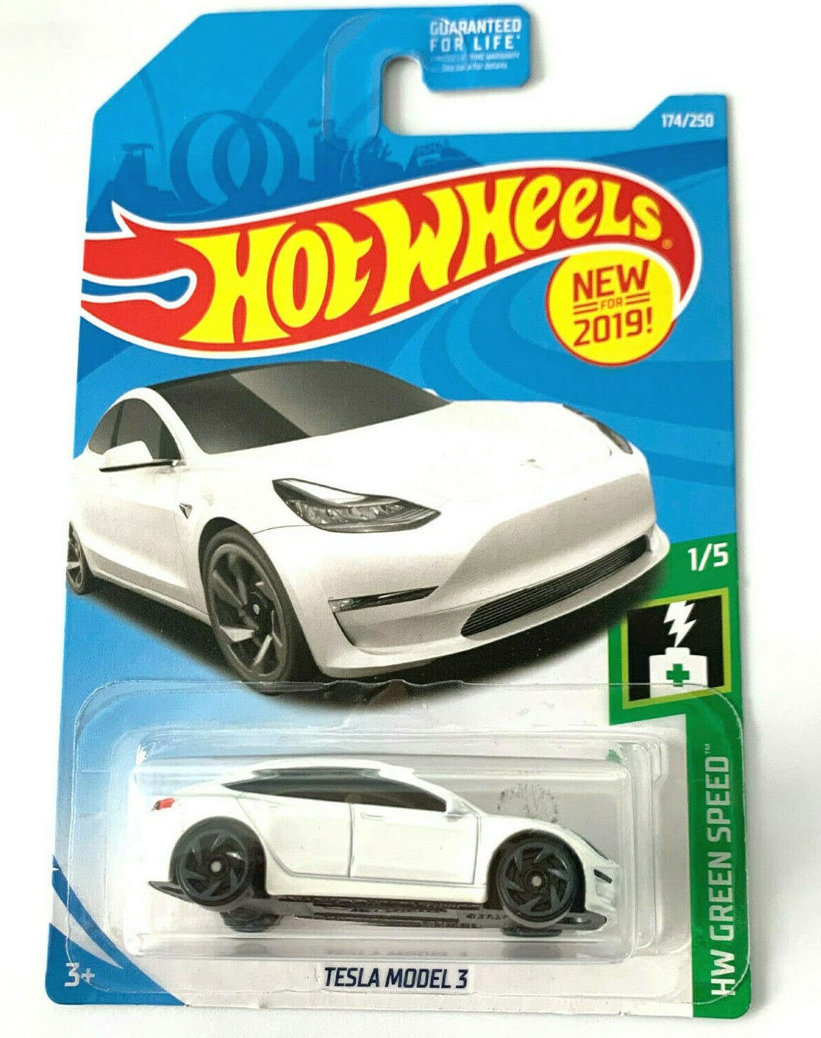DieCast Hot Wheels Tesla Model 3, 174/250 [White] 2019 Green Speed 1/5