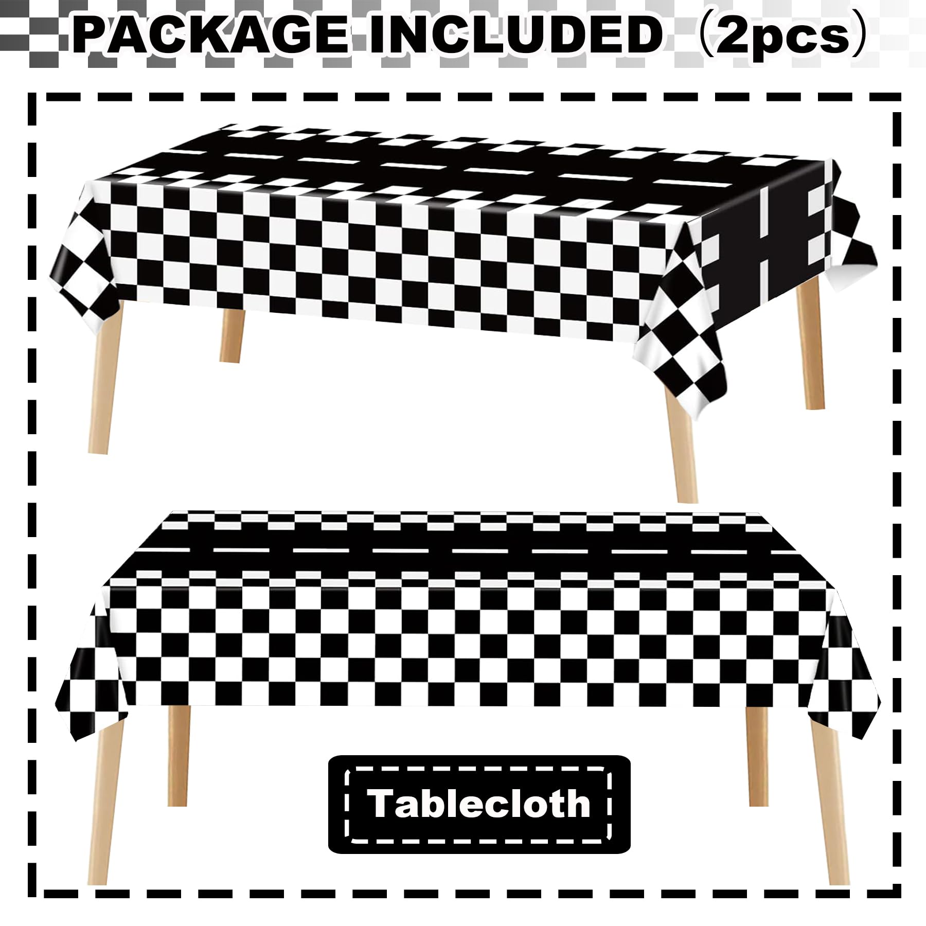YWQIPABA Race Car Plastic Tablecloths Party Supplies,2Pcs 54 x 108 Inch Racing Checkered Flag Tablecovers for Kids Boys Two Fast Birthday,Race Car
