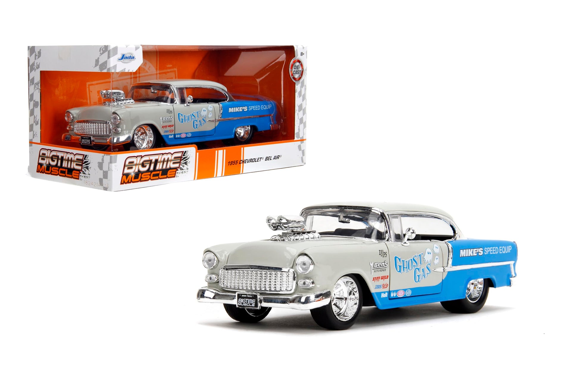 Jada Bigtime Muscle 1:24 1955 Chevrolet Bel-Air Die-Cast Car, Toys for Kids and Adults(Cool Gray/Gloss Blue)
