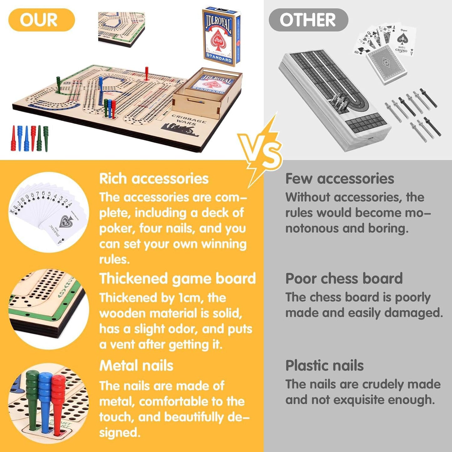 Cribbage Wars Board Game,2025 Wooden Cribbage Board Game Set Traps Games Classic Night Bar Games for Families with Built-in Storage Compartment