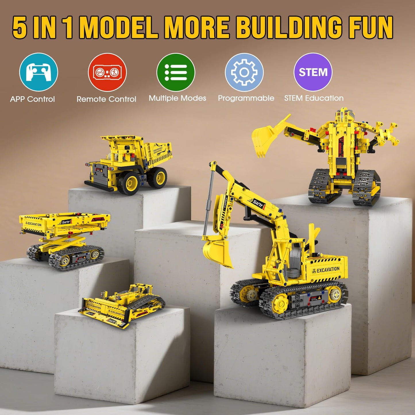 5-in-1 STEM Robotics Kits, 550 PCS Science Kits Building Blocks RC Robot Sets, App & Remote Control, Educational Toys for Kids Age 6 7 9 10 11 13 14+