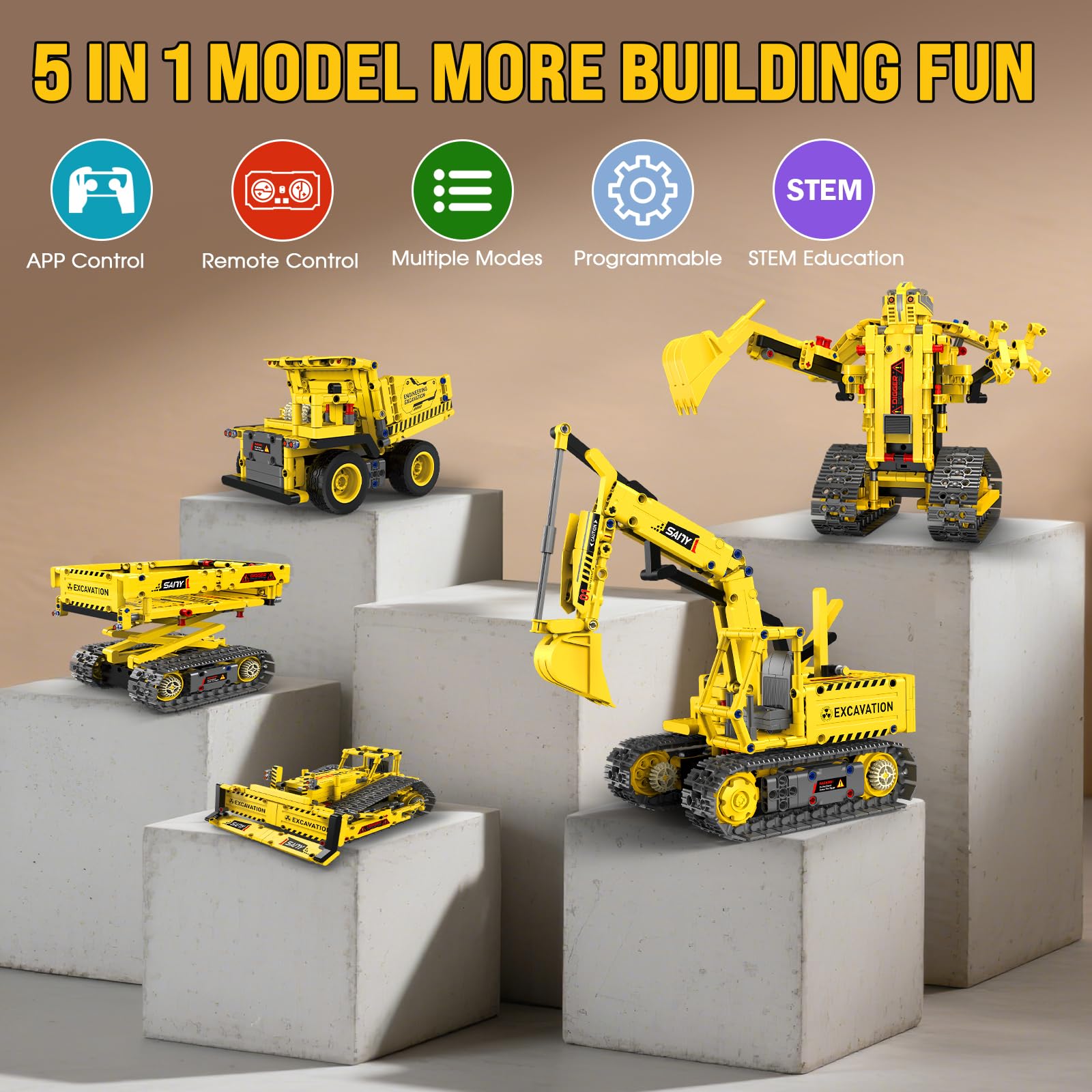 5-in-1 STEM Robotics Kits, 550 PCS Science Kits Building Blocks RC Robot Sets, App & Remote Control, Educational Toys for Kids Age 6 7 9 10 11 13 14+
