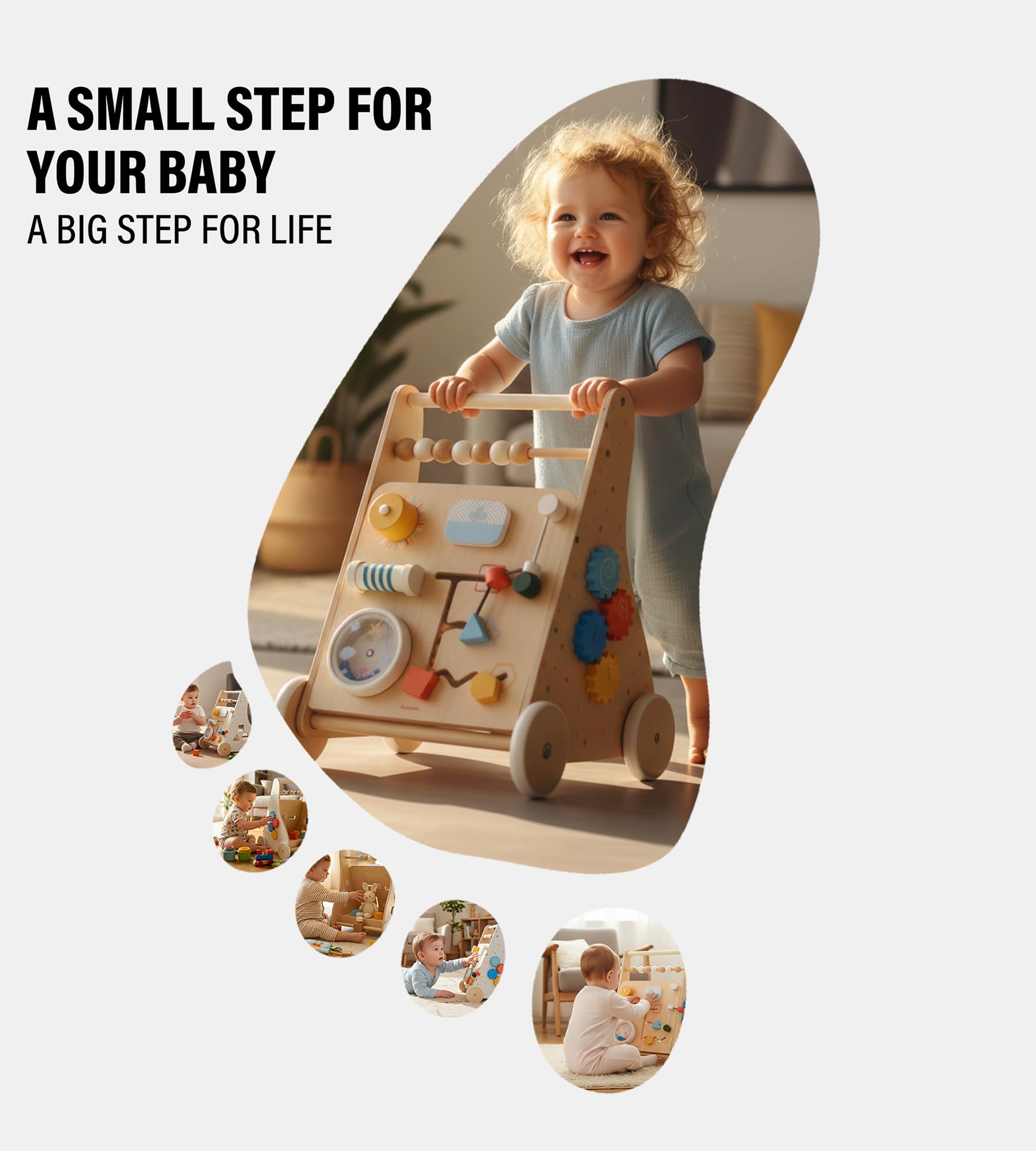 KizKnows Wooden Baby Walker Toddler Push Walker with Activity Center