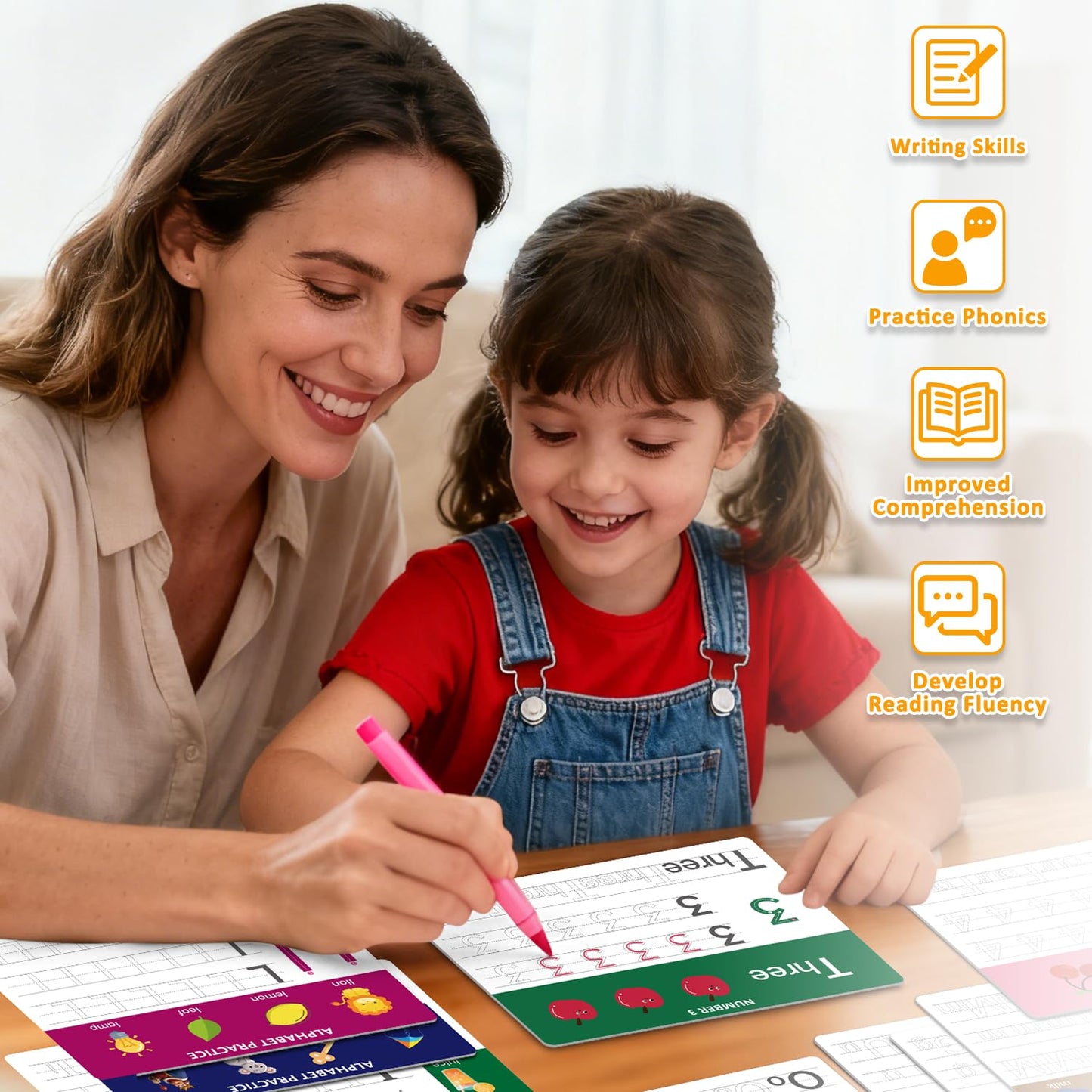 Dry Erase Alphabet & Number Practice Boards for Kids - A-Z Letters & Numbers 1-10, 18 Double-Sided Reusable Sheets (36 Pages), 11x8.5, Preschool