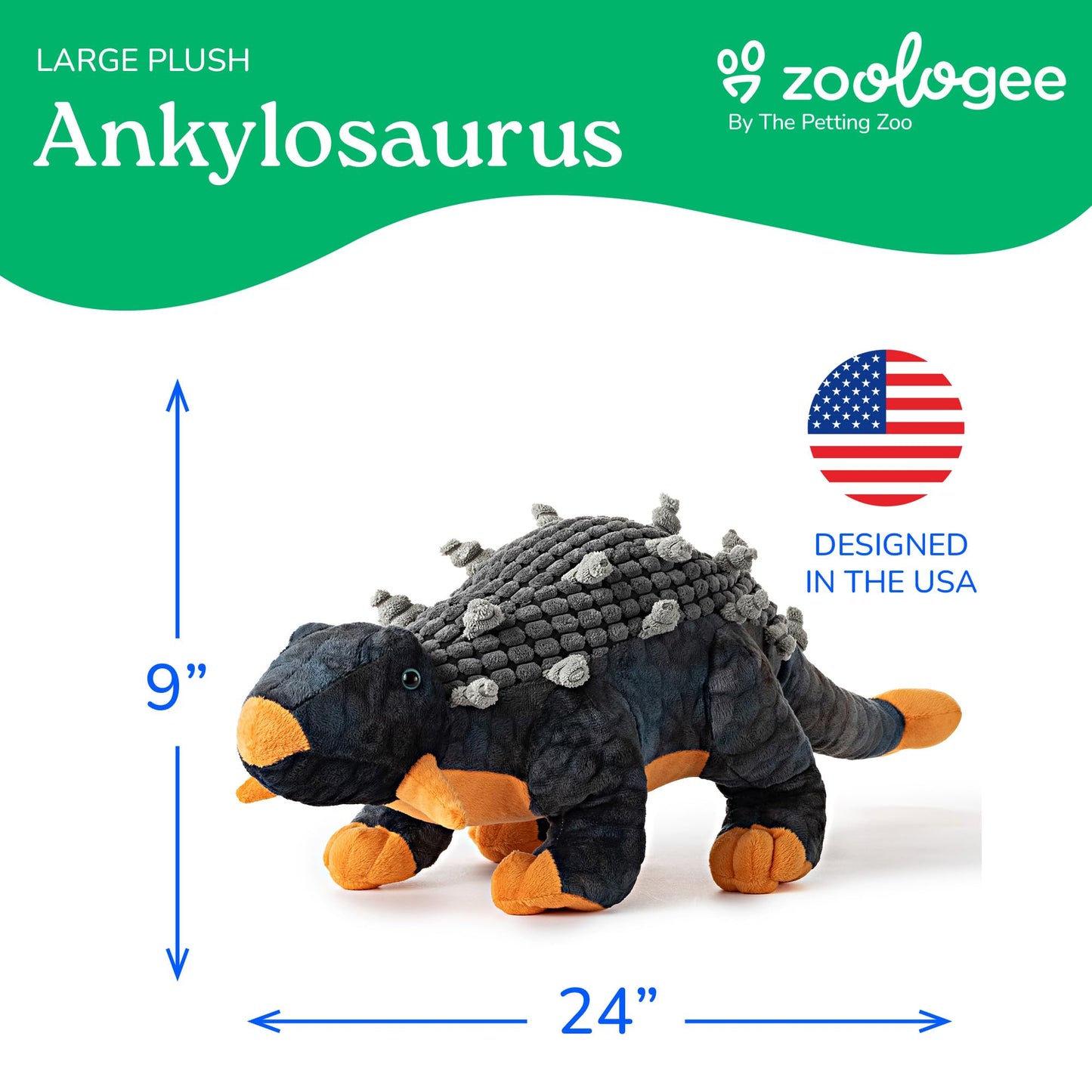 The Petting Zoo Ankylosaurus Dinosaur Stuffed Animal Plushie, Gift for Kids, Dinosaur Animals, Gray Dinosaur Plush Toy 24 inches