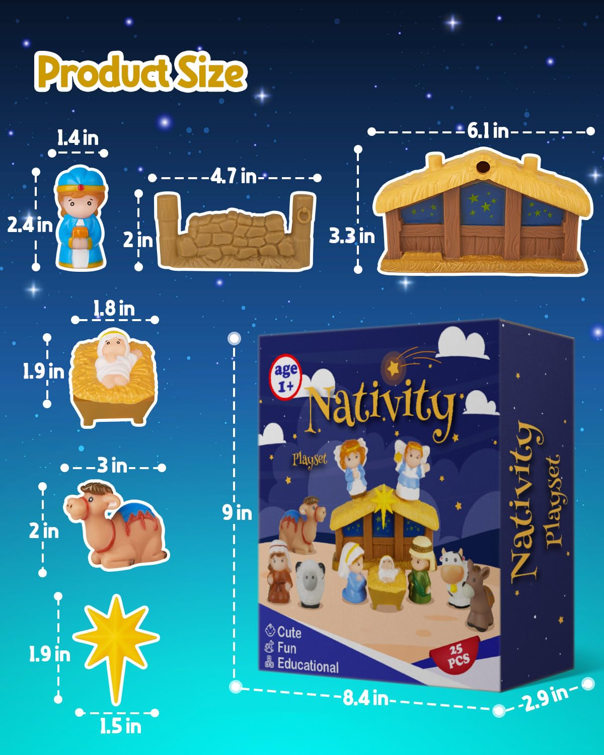 HARDWIND 25pcs Nativity Set for Kids, Christmas Story Playset Figurine, Little Nativity Toddler Toy, Nativity Scene Set for Children Ages 1 2 3 4 5 6+