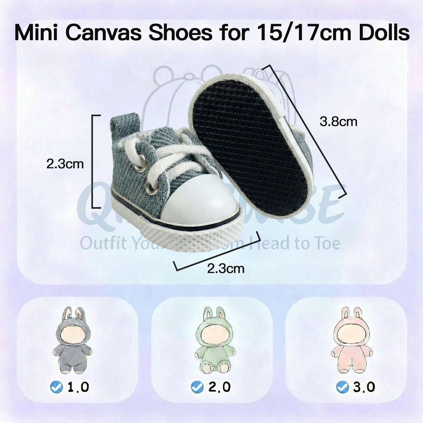 QIXINGWISE 17cm Dolls Shoes, Lace-Up Canvas Sneakers Mini Shoes for 17cm Dolls, Fingerboard Shoes, Mini Finger Shoes, Clothing Accessory for 6.7in