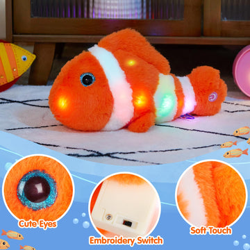 Glow Guards 12" Glowing Goldfish Plush Light Up Stuffed Animals Soft Plush Pillow Birthday Gifts for Toddler Kids Girls Boys (Orange)
