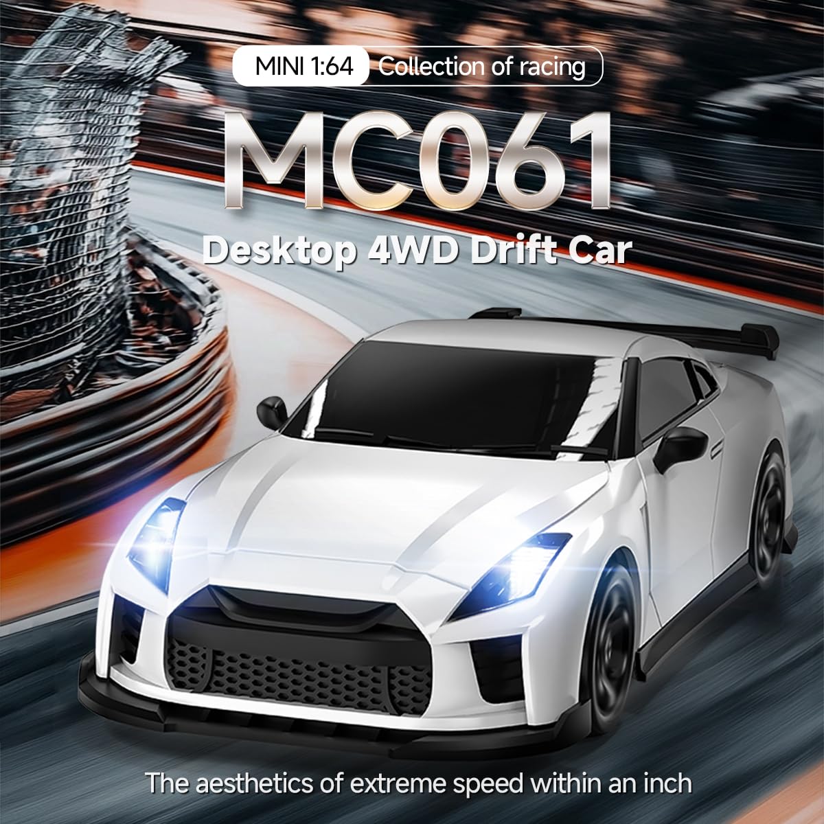 MCARRO 1/64 Scale RC Drift Car - 2.4GHz Half-Scale Remote Control 4WD High-Speed Mini Remote Control Car with Racing Lights (White)
