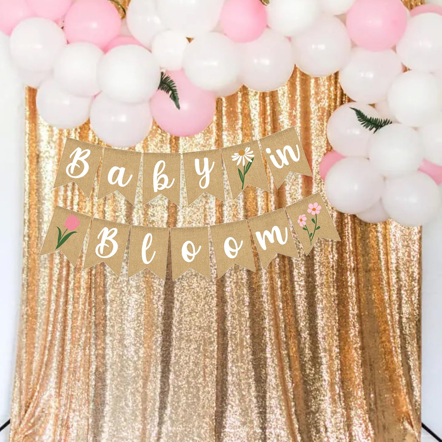 Baby In Bloom Baby Shower Decoration Banner Wildflower Burlap Garlands Floral Theme Sign Backdrop Pink