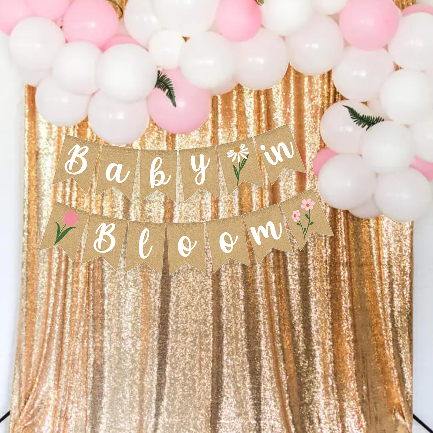 Baby In Bloom Baby Shower Decoration Banner Wildflower Burlap Garlands Floral Theme Sign Backdrop Pink