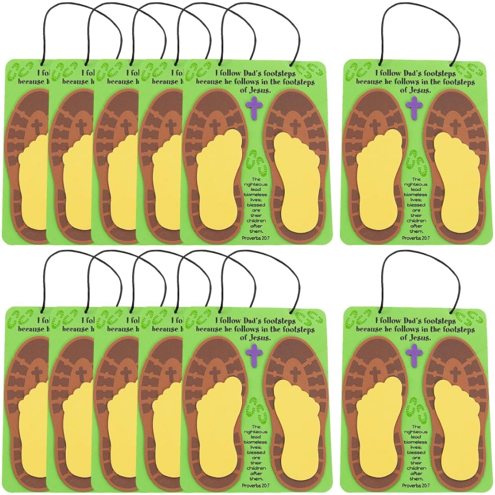 Fun Express Religious Father's Day Footprint Sign Craft Kit (Makes 12) - Christian Sunday School Crafts for Kids, Bulk DIY Activity, Self-Adhesive