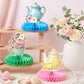9 Pcs Tea Party Honeycomb Centerpieces, 3D Floral Teapot Tissue Paper Table Decorations with Tea Cup, Cake Stand, Rose Bouquet Designs for Bridal