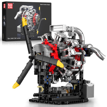 Mould King 10211 Aircraft Engine Model that Works, 1147PCS Transmission Engine Battery/Motor Building Sets, STEM Toy Gift for 14+ Teens & Adults, V8