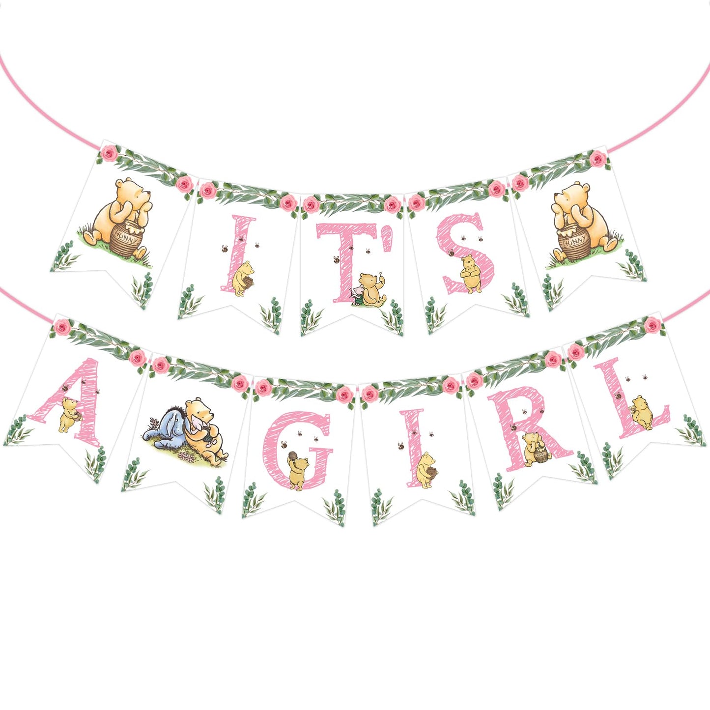 Winnie IT'S A Girl Banner for Baby Shower Decorations Girl Baby Shower Banner for Girls Party Birthday Decorations