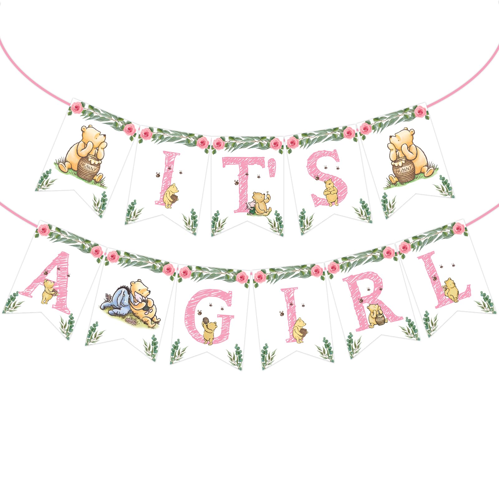 Winnie IT'S A Girl Banner for Baby Shower Decorations Girl Baby Shower Banner for Girls Party Birthday Decorations