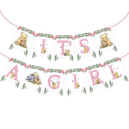 Winnie IT'S A Girl Banner for Baby Shower Decorations Girl Baby Shower Banner for Girls Party Birthday Decorations