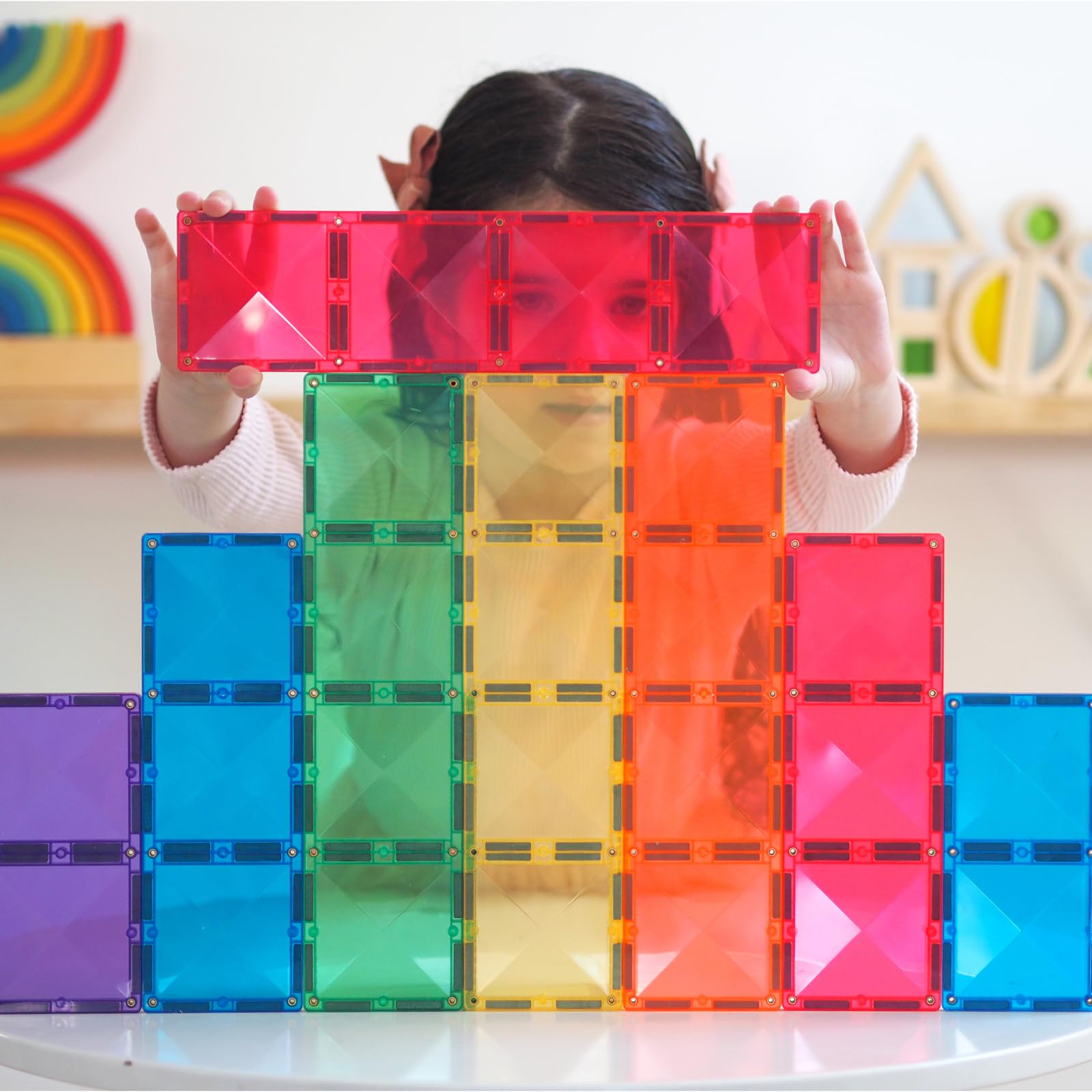 CONNETIX Magnetic Tiles Rainbow Rectangle Pack, 18 Pieces