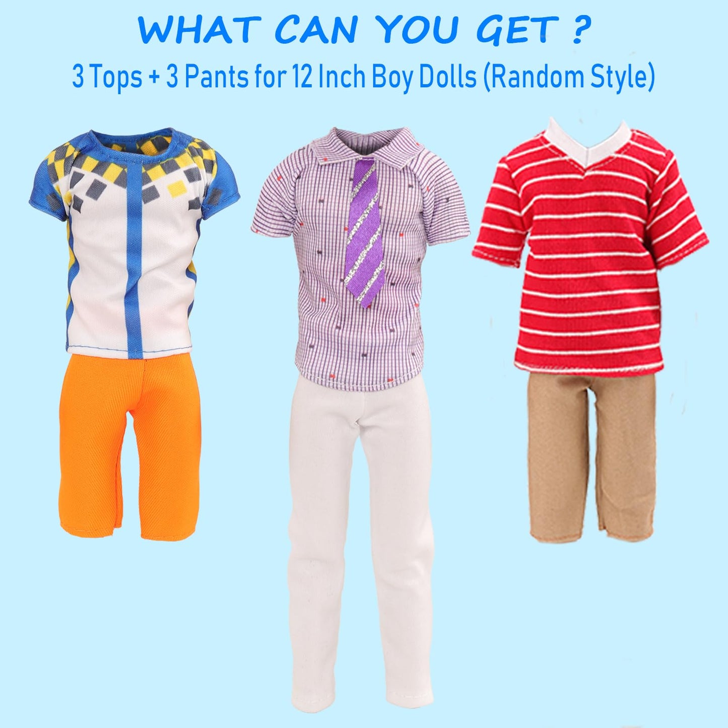 BARWA Lot 3 Sets Fashion Outfit Clothes 3 Tops with 3 Trousers for 12 inch Boy Friend Doll