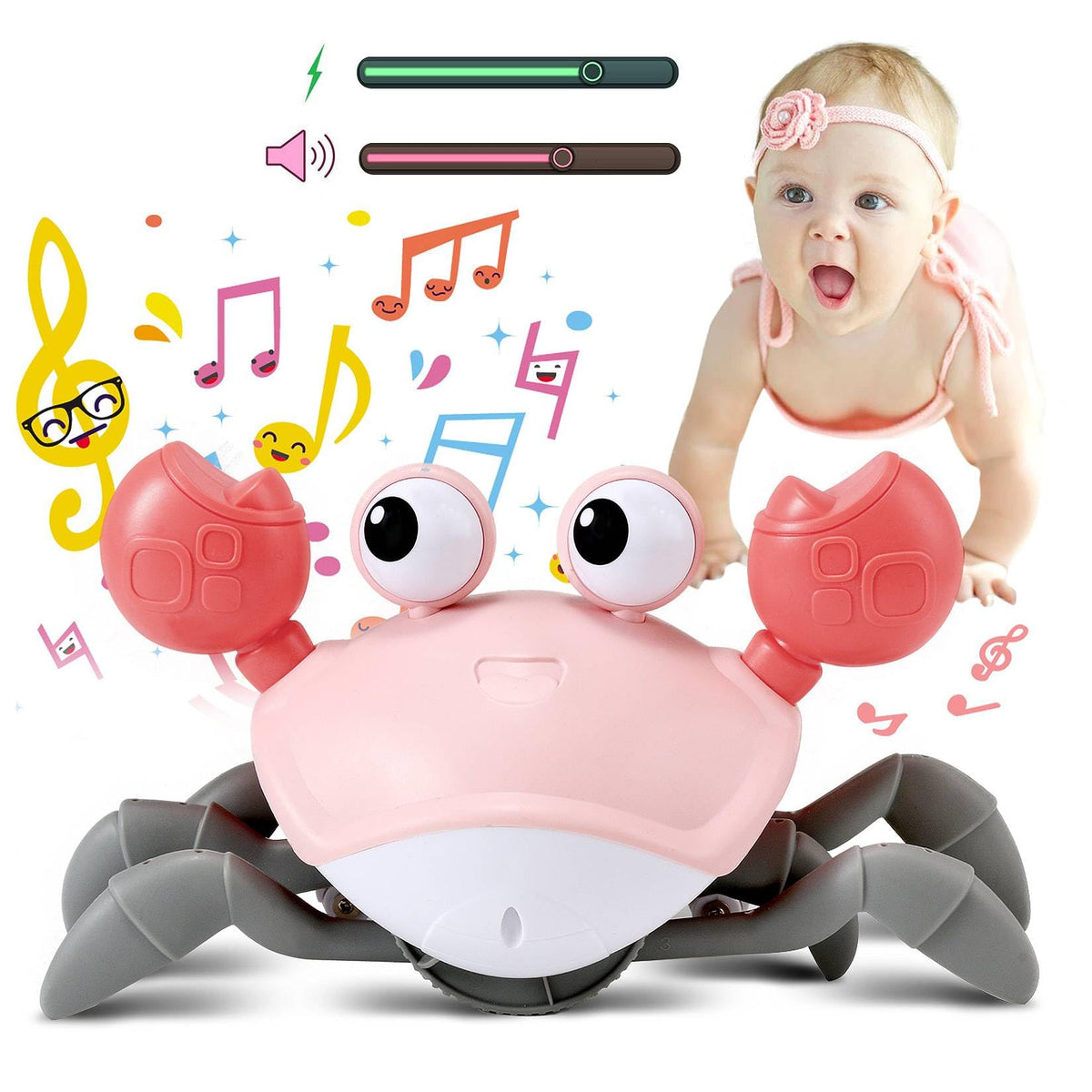 control future Baby Girl Toys Tummy Time: Pink Crawling Crab Babies Montessori Toy Learning 36 Months 3 Year Old Birthday Infant Girls Valentines
