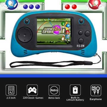 EASEGMER 16 Bit Kids Handheld Games Built-in 220 HD Video Games, 2.5 Inch Portable Game Player with Headphones - Best Travel Electronic Toys for Kids