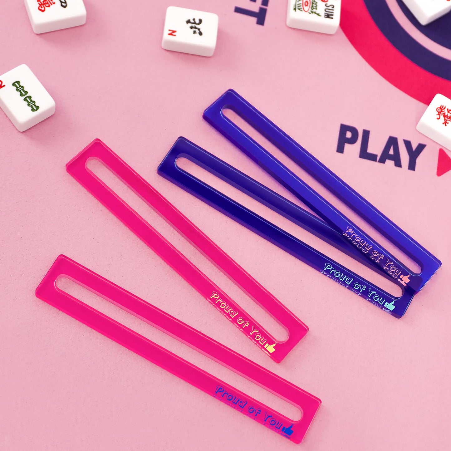 AzulHome 4Pcs Mahjong Line Finder, Mahjong Card Line Guide Bright Acrylic Mahjong Line Reader Tracker Ruler Marker Strips Mahjong Rules Helper Mah