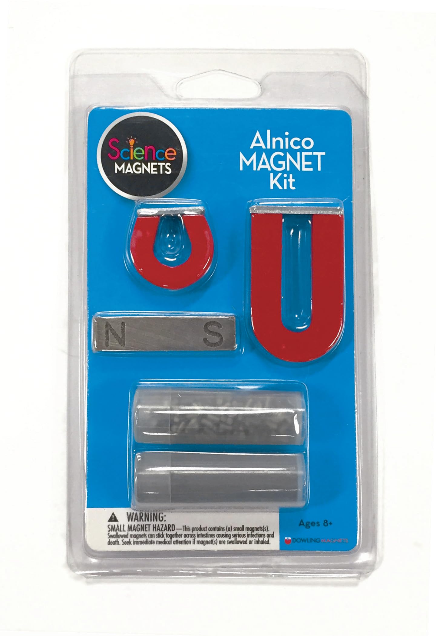 Dowling Magnets Alnico Magnet Science Kit. Magnets for Kids Including 2 Horseshoe Magnets, 1 Bar Magnet, Iron Filings and Iron Shapes for Fun Science