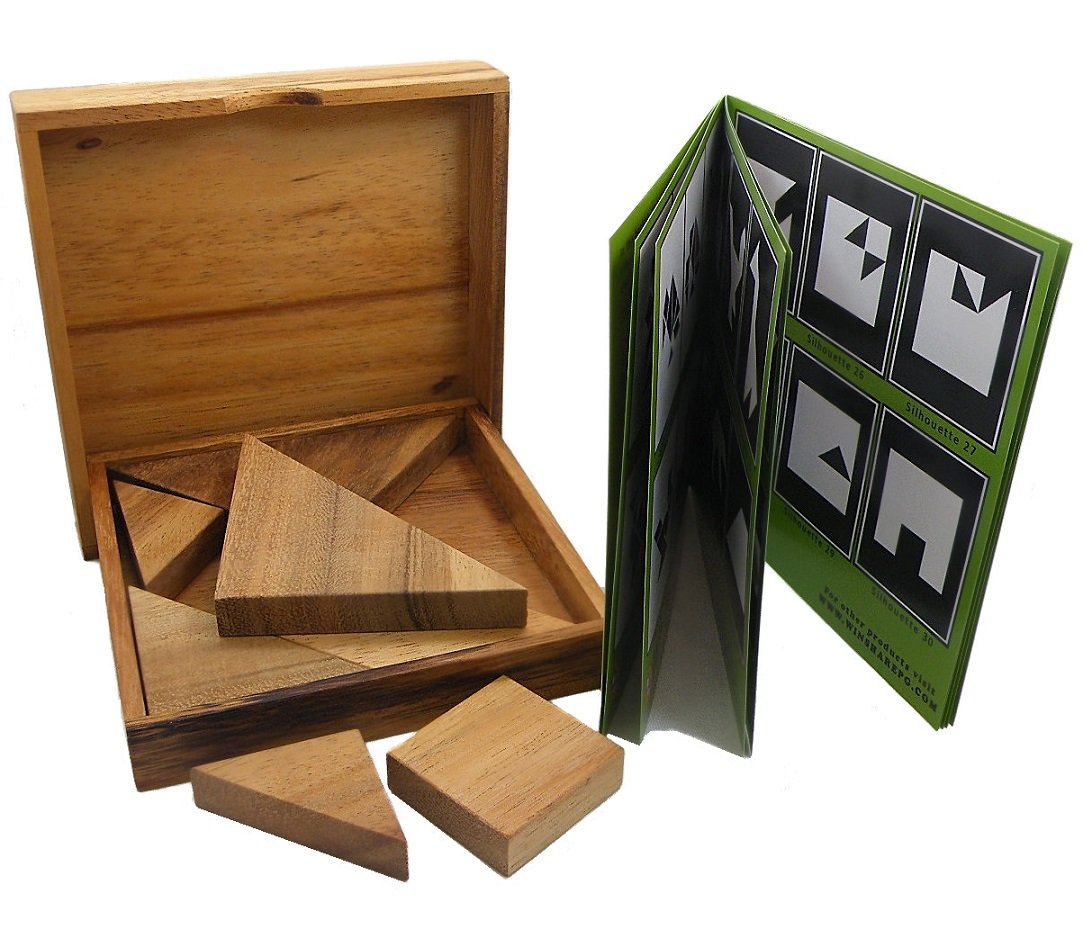 Tangram Wooden Puzzle Geometry Game, with 48 Silhouette Challenge Booklet
