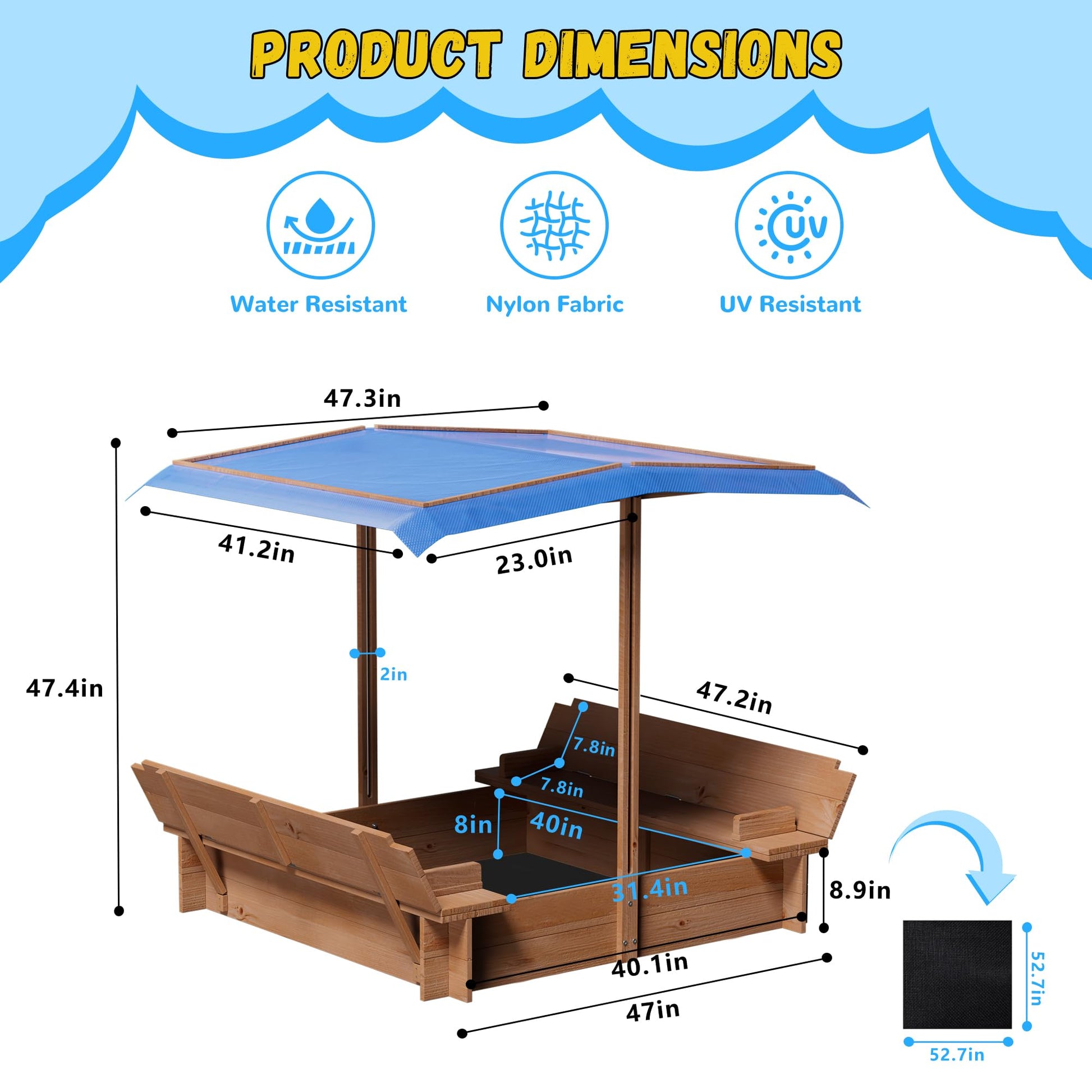 Kids Wooden Sandbox with Adjustable Canopy, Outdoor Sandbox with Cover and Adjustable Roof, Wooden Cabana Sand Box with Canopy, Canopy Sand Box