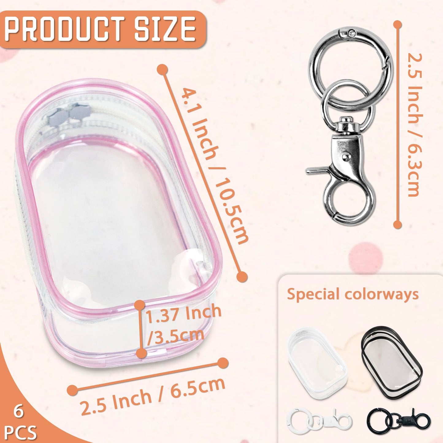 NEETUE 6 Pcs Clear Figure Display Bag with Keychain, Zipper Clear Display Case, Ball Portable Mini Doll Pouch, Figures Display Case For Figures