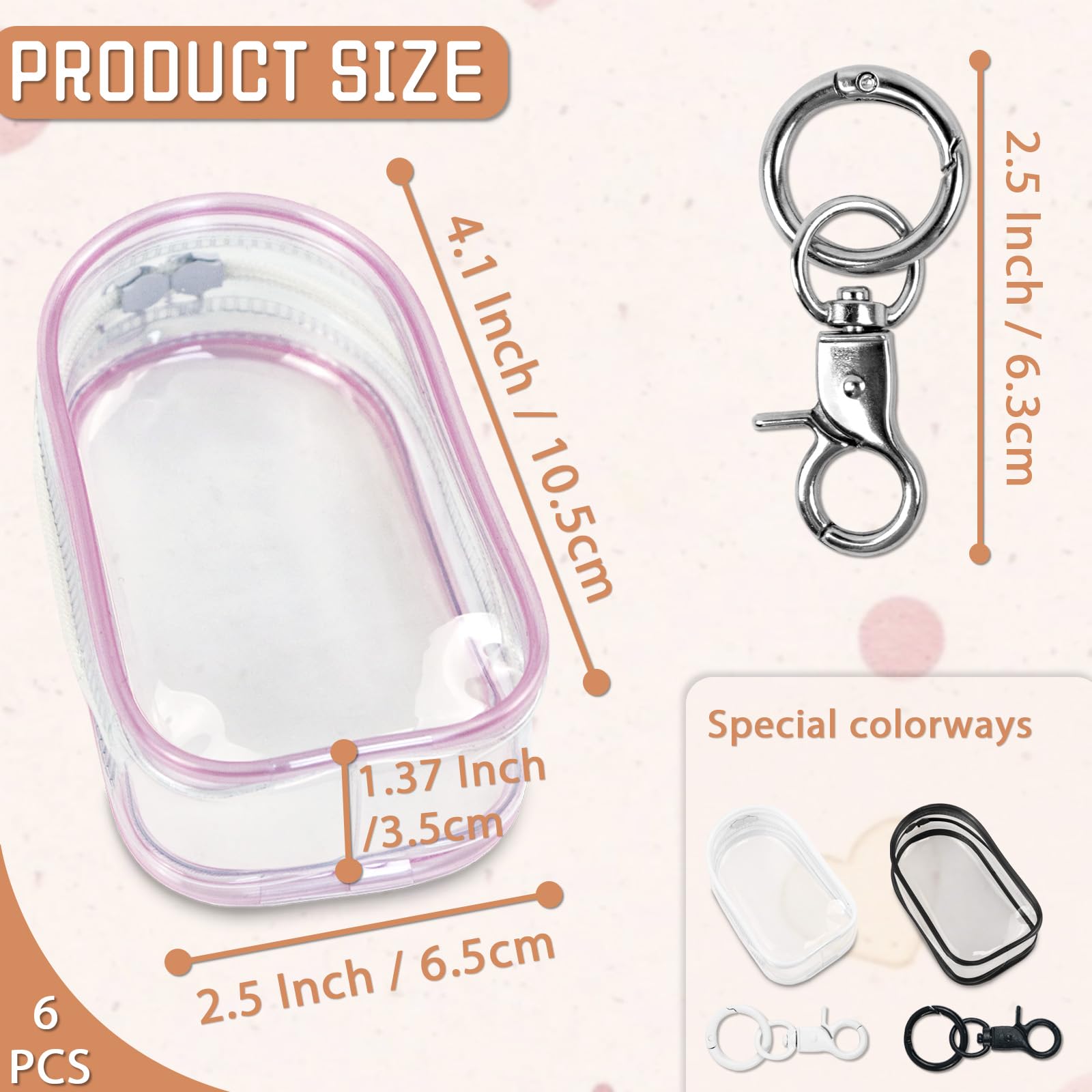 NEETUE 6 Pcs Clear Figure Display Bag with Keychain, Zipper Clear Display Case, Ball Portable Mini Doll Pouch, Figures Display Case For Figures