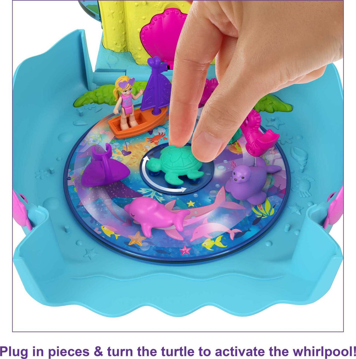 Polly Pocket Aquarium with Underwater Theme, 2 Bubble-Making Features, Pool, Micro Polly & Mermaid Doll, Bubble Solution & 18 Accessories, Pop & Swap