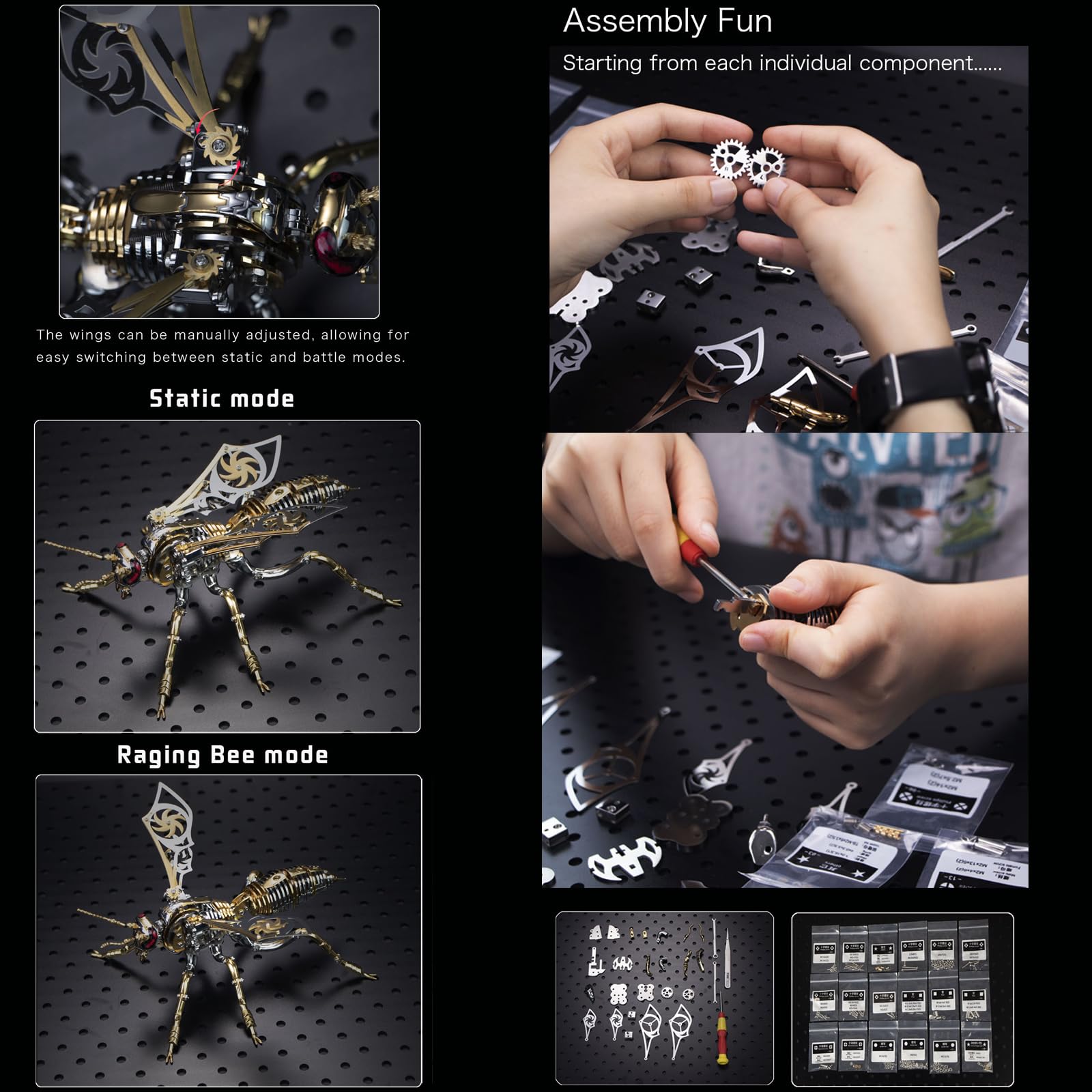 3D Metal Puzzle Mechanical Wasp for Adults: Gift for Birthday Christmas DIY for Men Assembly Model Kits Stainless Steel Building Blocks for for Ages